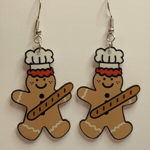 Gingerbread Man Earrings, Christmas Earrings, Funny Food Earring, Baking Earring